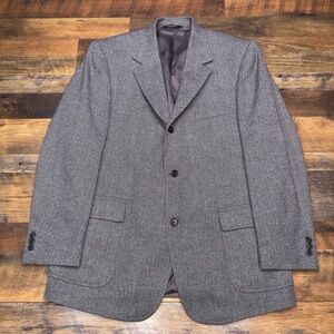 Brooks Brothers Tweed Blazer 42R Black White Herringbone Lambswool Italy